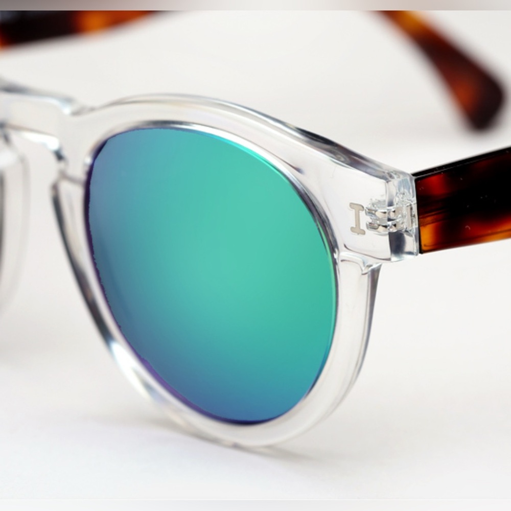 Illesteva Leonard 2- Clear/Havana w/Aqua Green Mirror - Picture 2 of 16